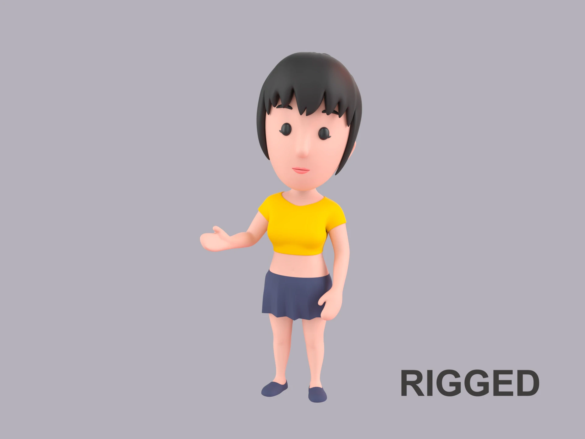 Cartoon Female Character Rigged 049 3D Model .c4d .max .obj .3ds .fbx .stl .blend