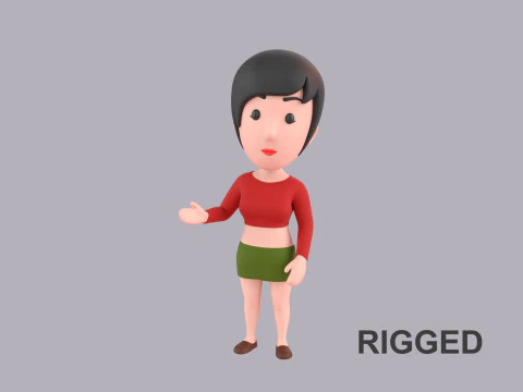 कार्टून महिला पात्र रिग्ड 050 3D मॉडल