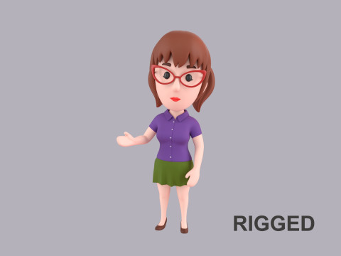 Cartoon Female Character Rigged 051 3D Model