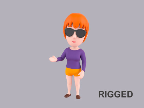 Cartoon Female Character Rigged 052 3D Model