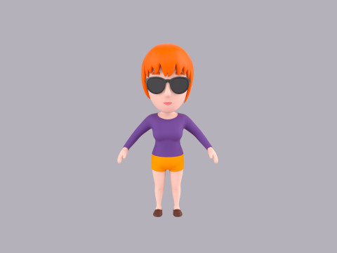 Cartoon Female Character Rigged 052 3D Model