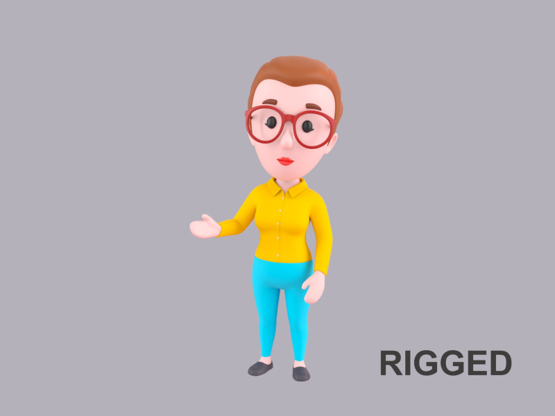 Cartoon Female Character Rigged 054 Model 3D .c4d .max .obj .3ds .fbx .stl .blend