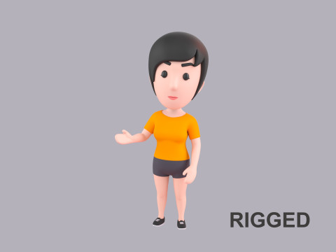 Cartoon Female Character Rigged 055 3D Model