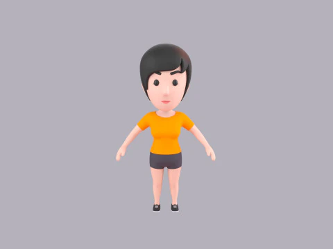 Cartoon Female Character Rigged 055 3D Model