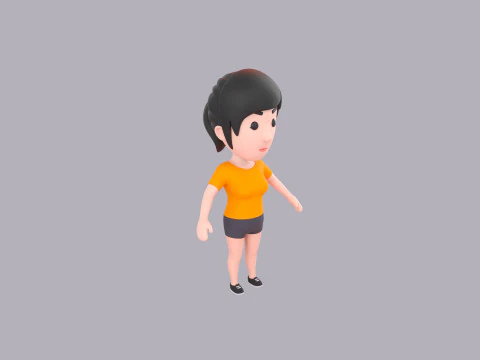 Cartoon Female Character Rigged 055 3D Model