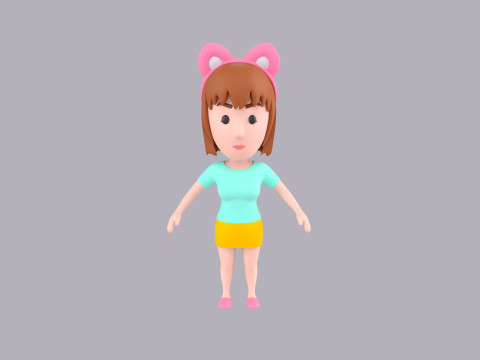 Cartoon Female Character Rigged 059 Model 3D