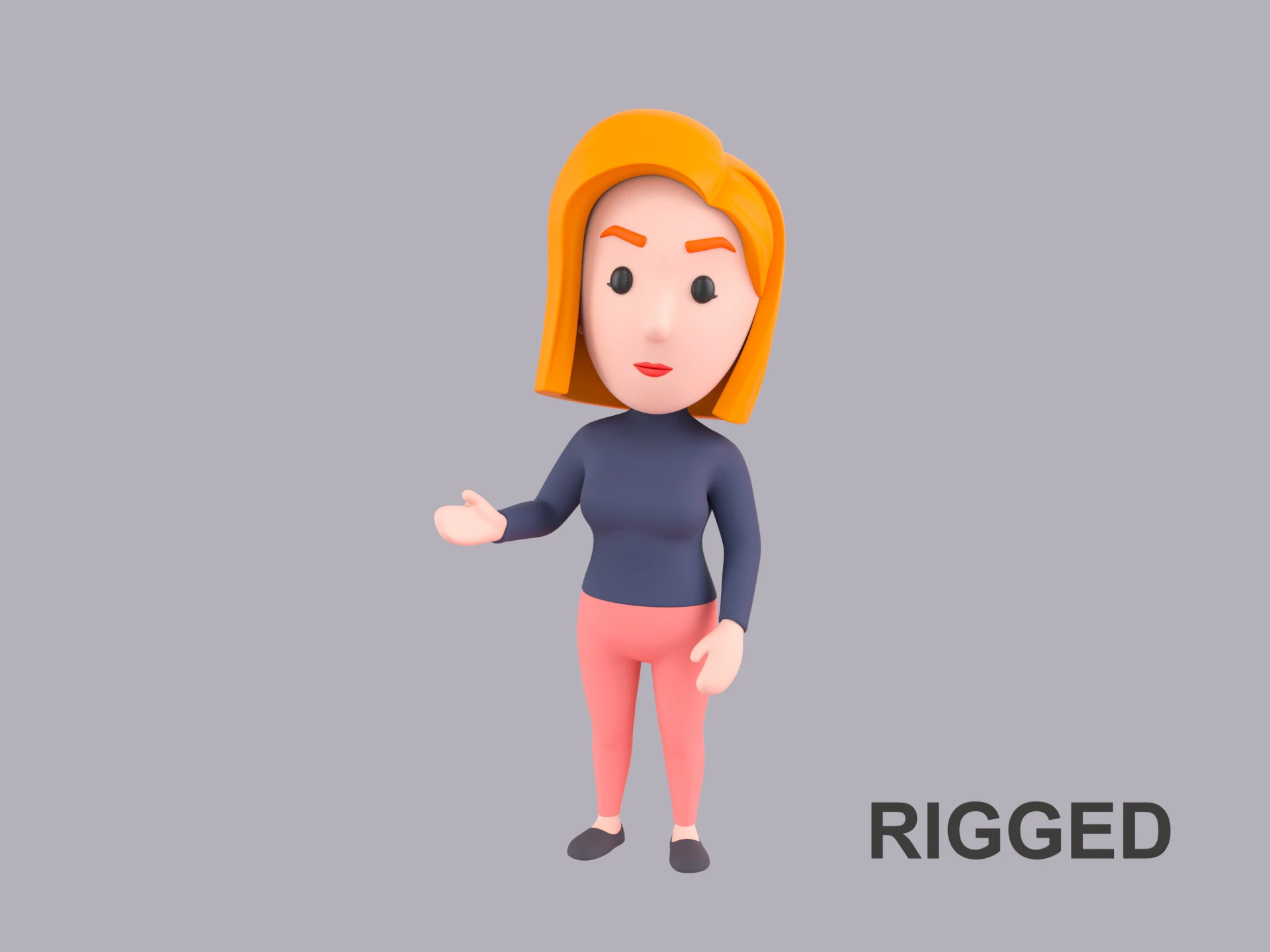 Cartoon Female Character Rigged 063 3D Model .c4d .max .obj .3ds .fbx .stl .blend