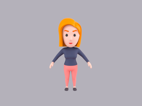 Cartoon Female Character Rigged 063 Model 3D