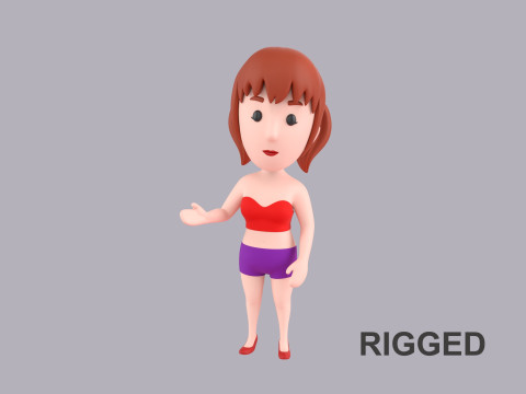 Cartoon Female Character Rigged 064 3D Model