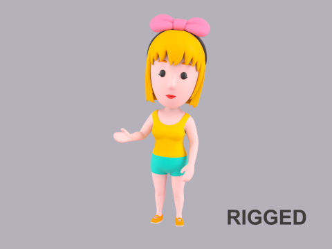 Cartoon Female Character Rigged 065 3Dモデル