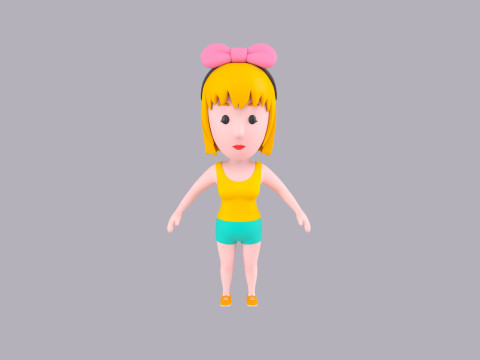 Cartoon Female Character Rigged 065 Model 3D