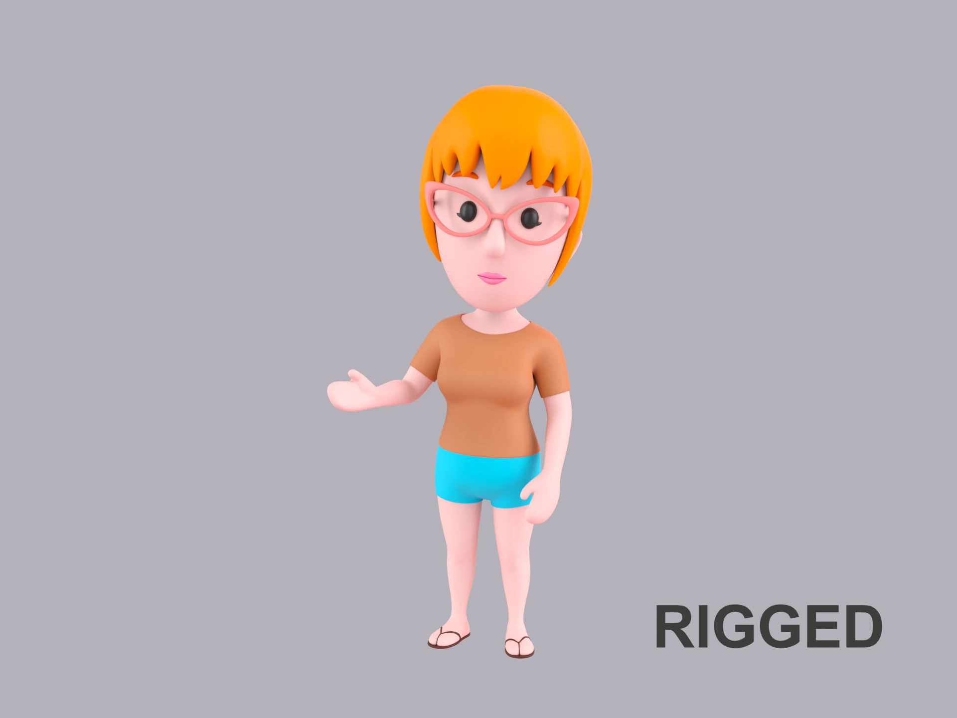Cartoon Female Character Rigged 066 3D Model .c4d .max .obj .3ds .fbx .stl .blend