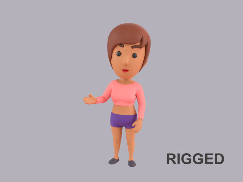 Cartoon Female Character Rigged 074 3D Model