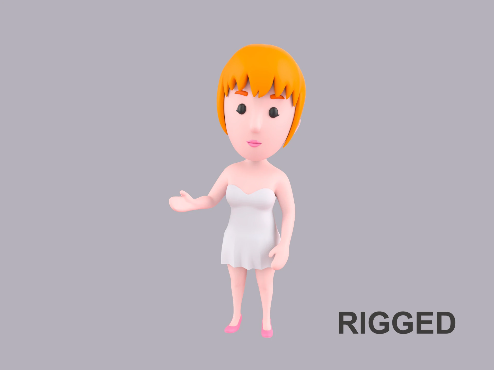 Cartoon Female Character Rigged 075 3D Model .c4d .max .obj .3ds .fbx .stl .blend