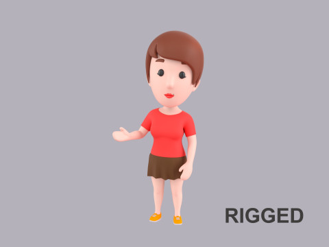Cartoon Female Character Rigged 076 3D Модель