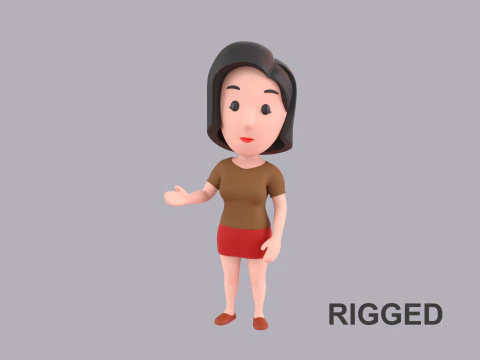 कार्टून महिला पात्र रिग्ड 077 3D मॉडल