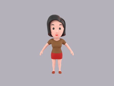 Cartoon Female Character Rigged 077 Model 3D