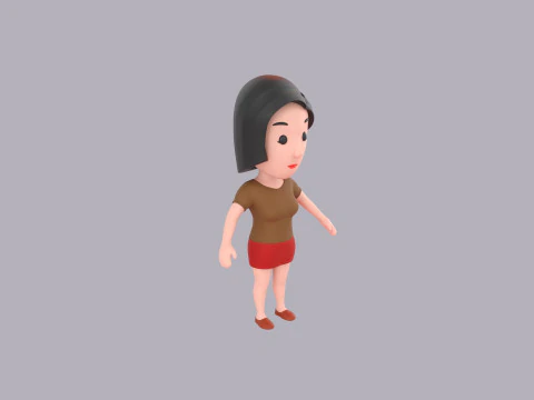 Cartoon Female Character Rigged 077 3D Model