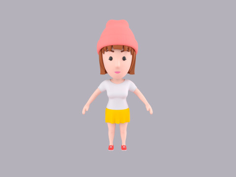 Cartoon Female Character Rigged 078 3D Модель