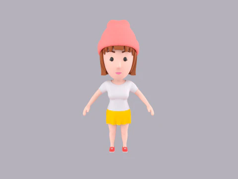 Cartoon Female Character Rigged 078 3D Model