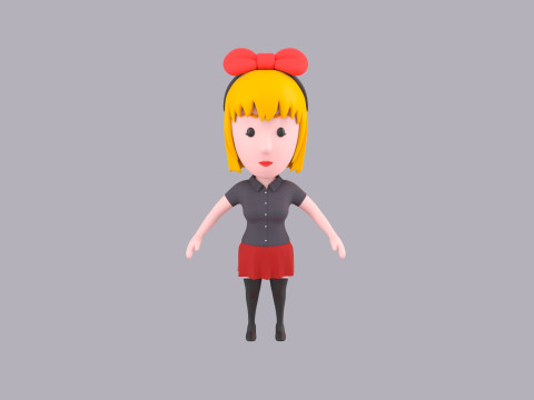 Cartoon Female Character Rigged 079 Model 3D