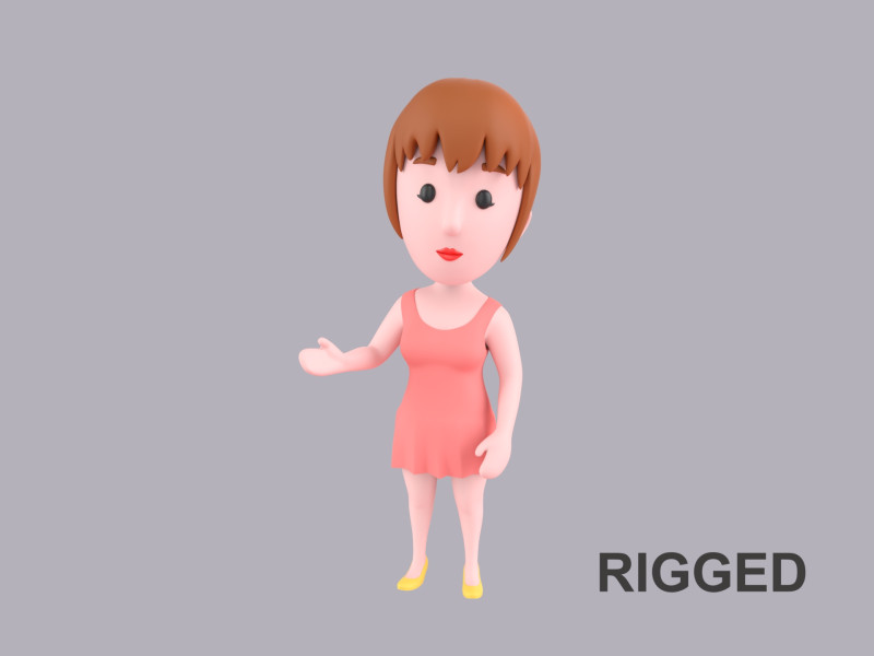 Cartoon Female Character Rigged 081 3D Модель .c4d .max .obj .3ds .fbx .stl .blend