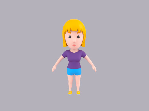 Cartoon Female Character Rigged 082 3D Model