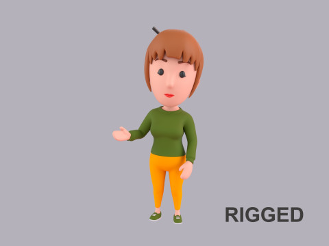 Cartoon Female Character Rigged 084 Model 3D