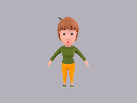 Cartoon Female Character Rigged 084 Model 3D