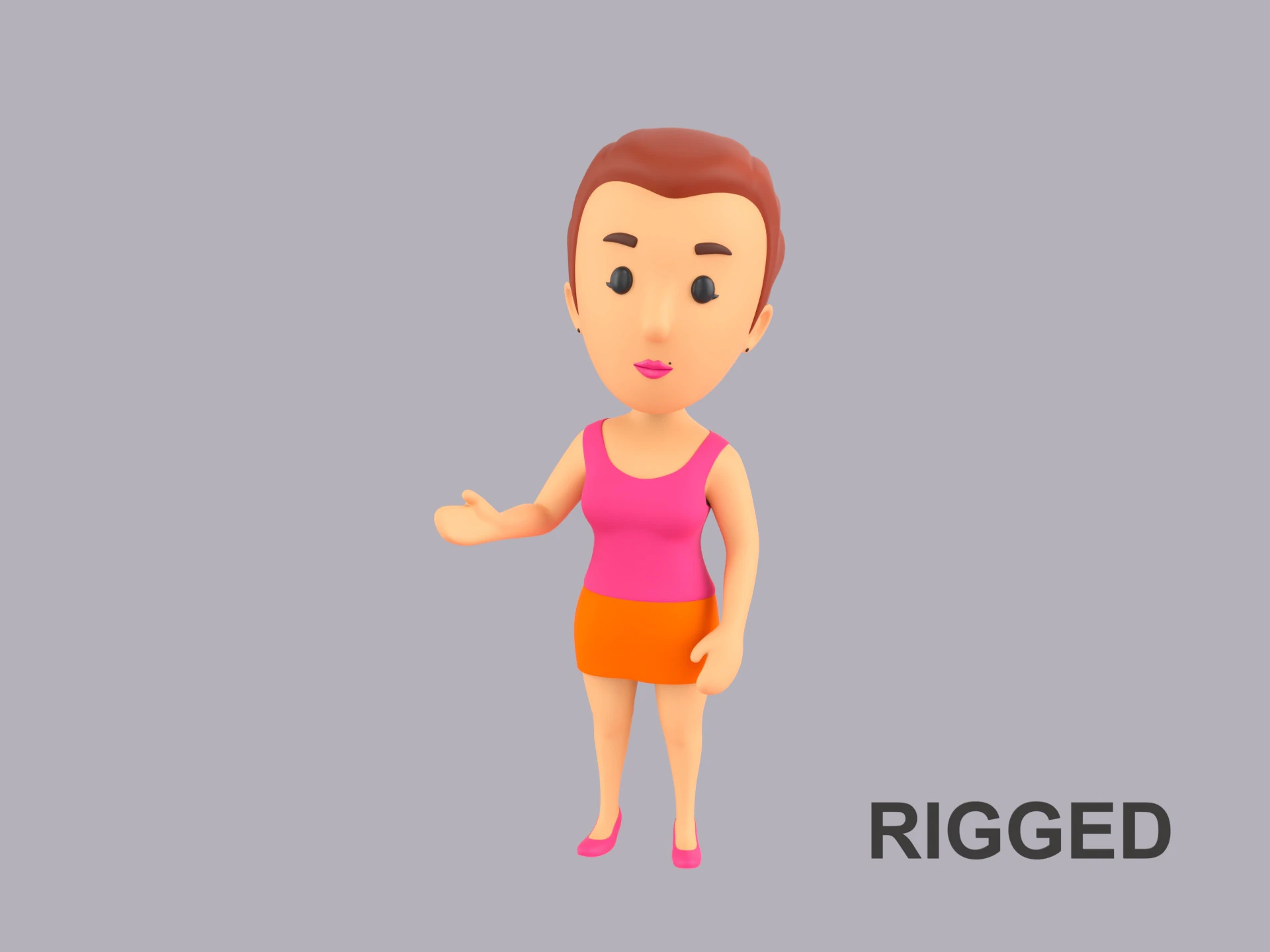 Cartoon Female Character Rigged 086 3D Model .c4d .max .obj .3ds .fbx .stl .blend 