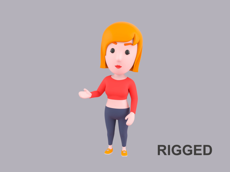 Cartoon Female Character Rigged 087 3D Model .c4d .max .obj .3ds .fbx .stl .blend
