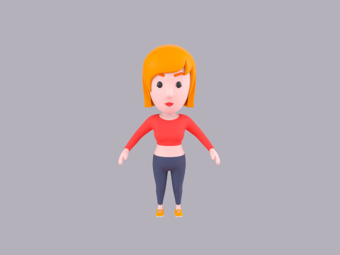 Cartoon Female Character Rigged 087 3D Model