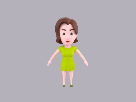 Cartoon Female Character Rigged 088 3D Model