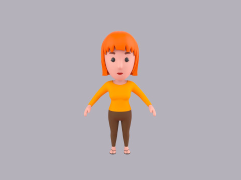 Cartoon Female Character Rigged 090 3D Model