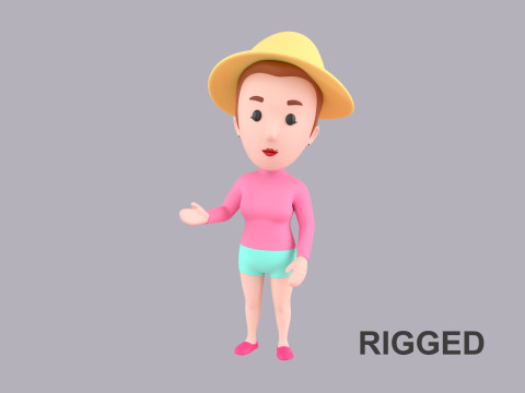 Cartoon Female Character Rigged 092 3D Model