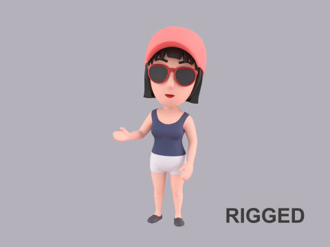 Женский персонаж мультфильма Rigged 095 3D Модель