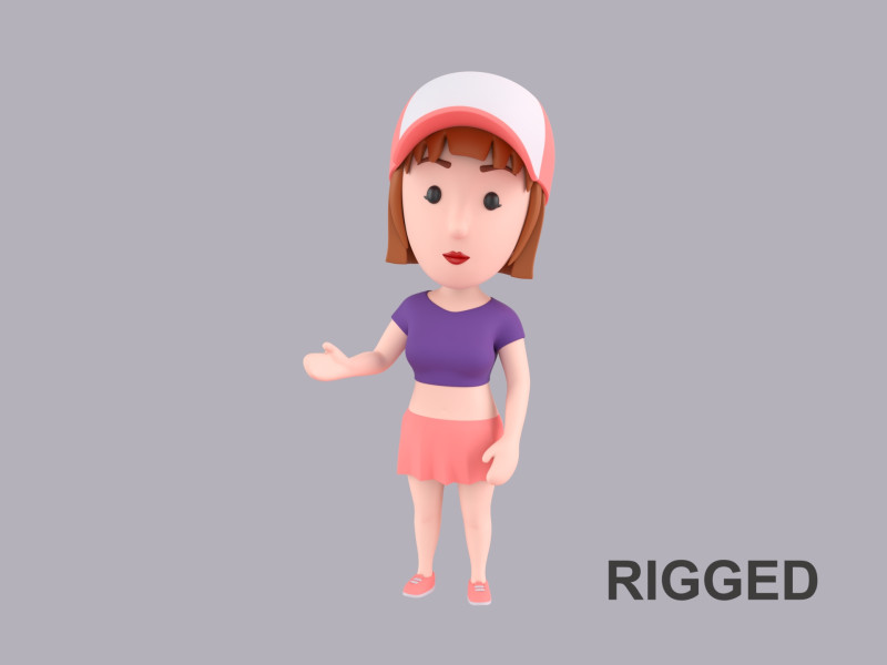 Cartoon Female Character Rigged 100 3D 모델 .c4d .max .obj .3ds .fbx .stl .blend