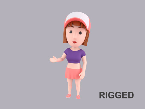 Cartoon Female Character Rigged 100 3D Model