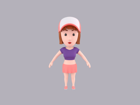 Cartoon Female Character Rigged 100 3D 모델