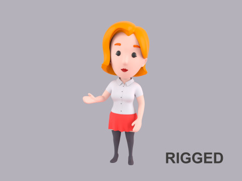 Cartoon Female Character Rigged 101 3D Модель