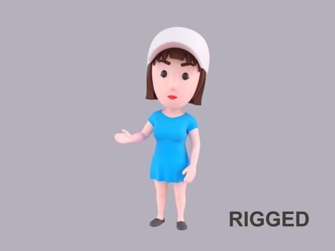 Cartoon Female Character Rigged 102 3D Модель