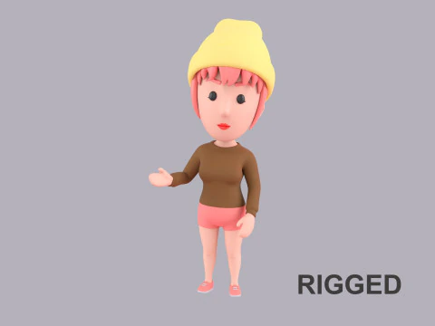 Жіночий персонаж мультфільму Rigged 119 3D Модель