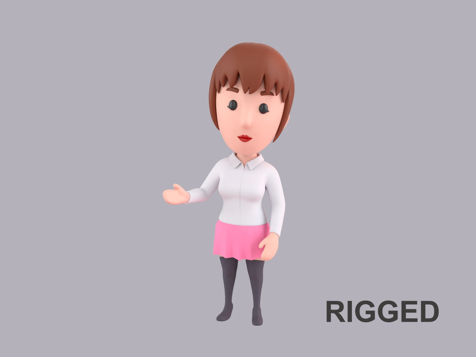 Cartoon Female Character Rigged 120 3D Model .c4d .max .obj .3ds .fbx .stl .blend 