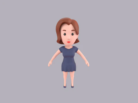 Cartoon Female Character Rigged 122 3D Model