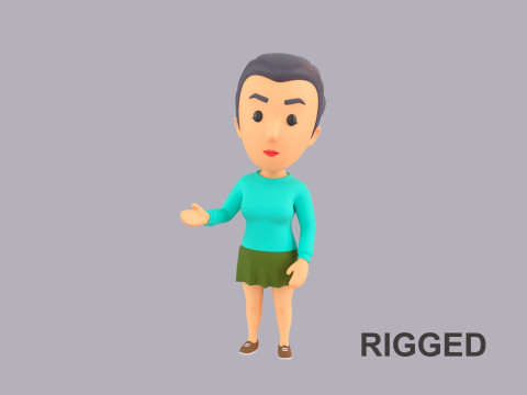 Cartoon Female Character Rigged 124 3D Model