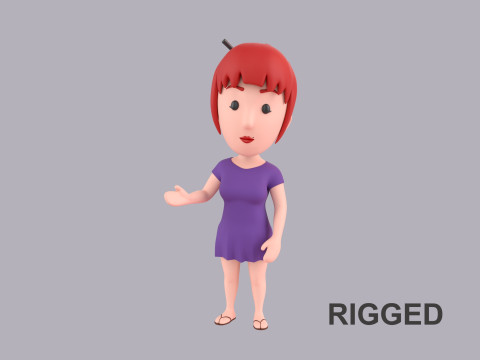 Cartoon Female Character Rigged 125 3D मॉडल