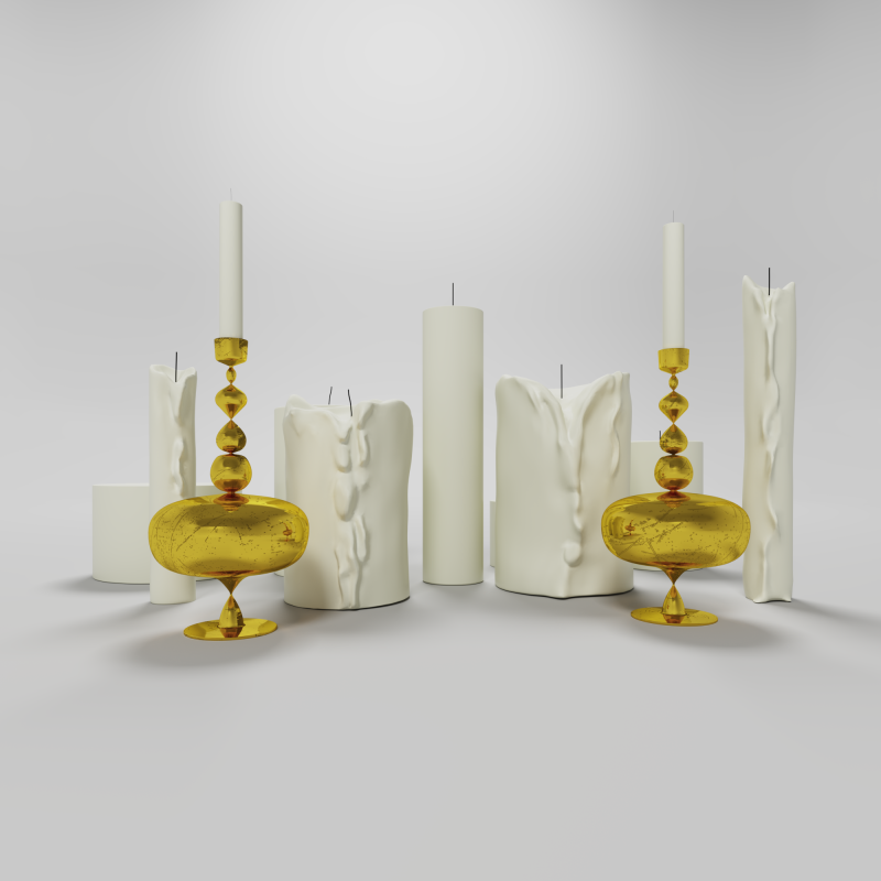 Candles and candlestick 3D 模型 .c4d .max .obj .3ds .fbx .stl .blend 
