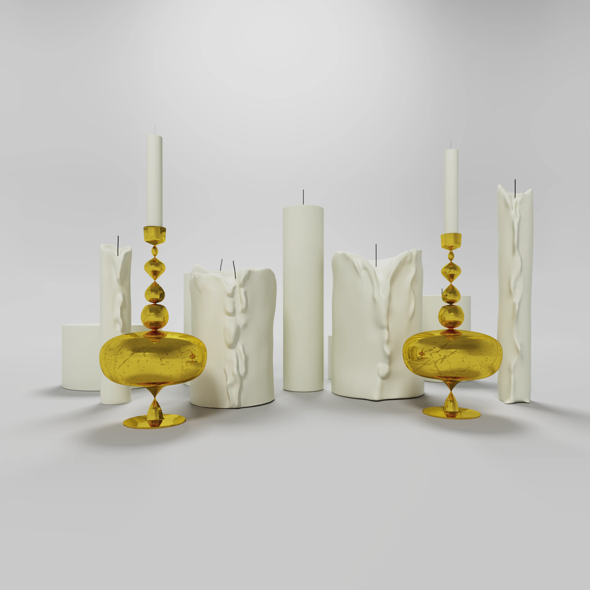 Candles and candlestick 3D Model .c4d .max .obj .3ds .fbx .stl .blend 