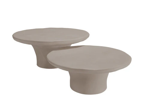 Pompeo Table basse ronde en r&eacute;sine moul&eacute;e ivoire pour int&eacute;rieur et ext&eacute;rieur, 2 pi&egrave;ces, petite et grande par CB2 Modèle 3D