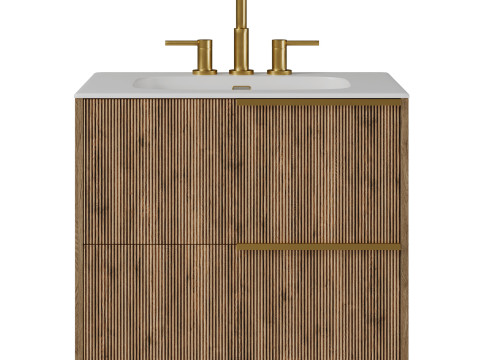 Kora Art Faux Fluted Single Vanity with Integrated White Ceramic Top Gold Handles by Tilebar 3D 모델